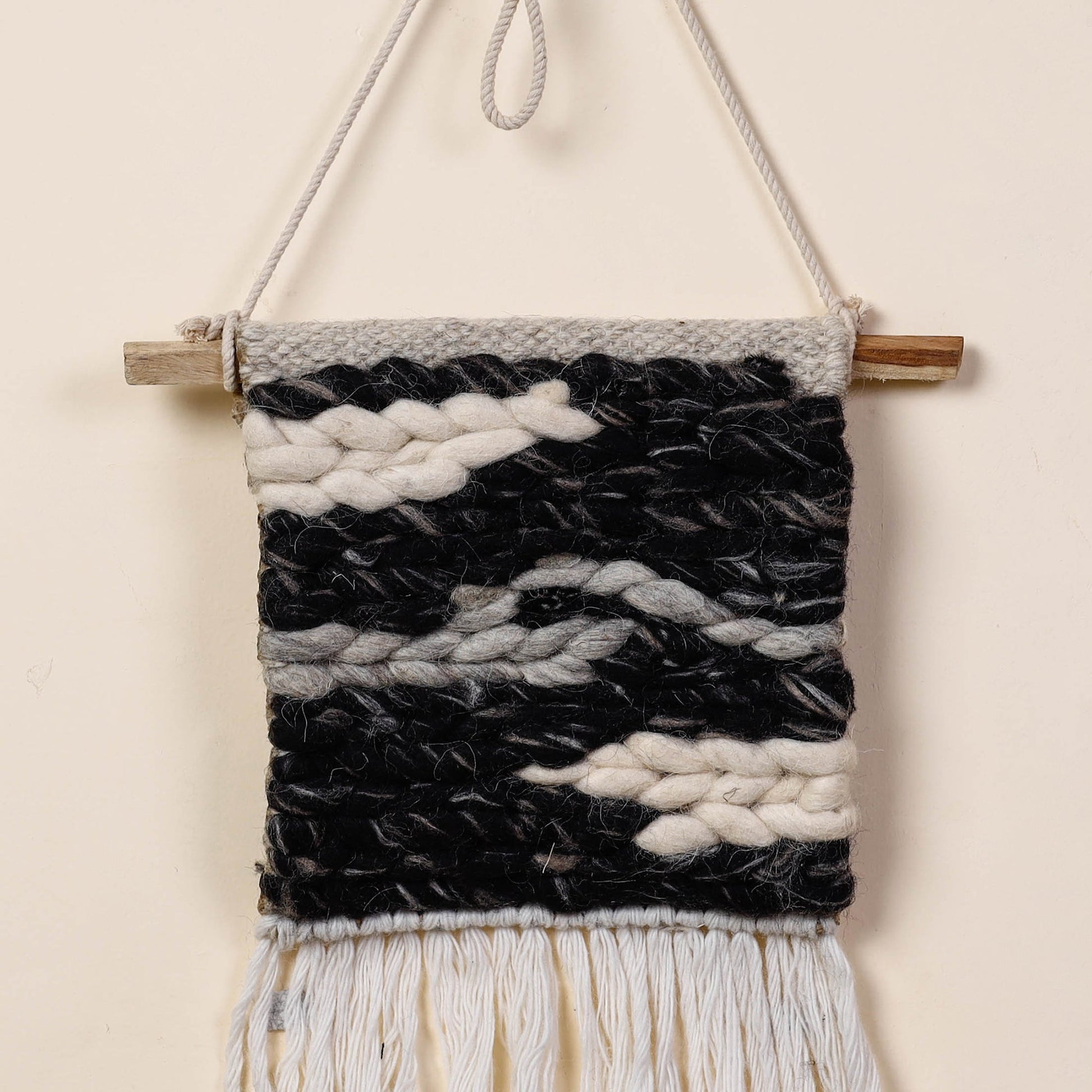 Bhadohi Handwoven Wool Geometric Fringed Wall Hanging