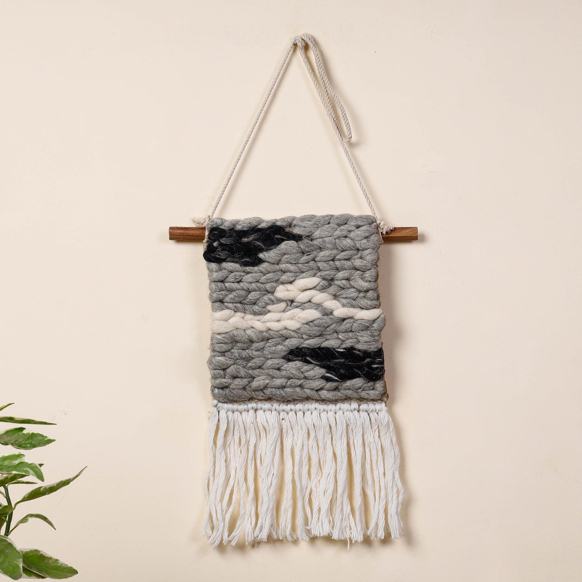 Bhadohi Handwoven Wool Geometric Fringed Wall Hanging