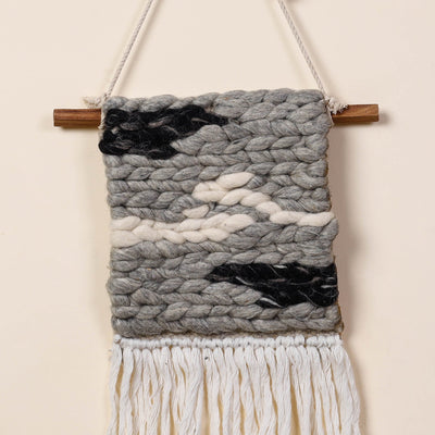 Bhadohi Handwoven Wool Geometric Fringed Wall Hanging