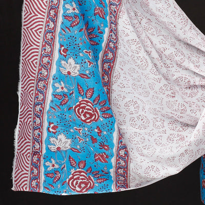 Blue - 3pc Sanganeri Block Printed Cotton Suit Material Set