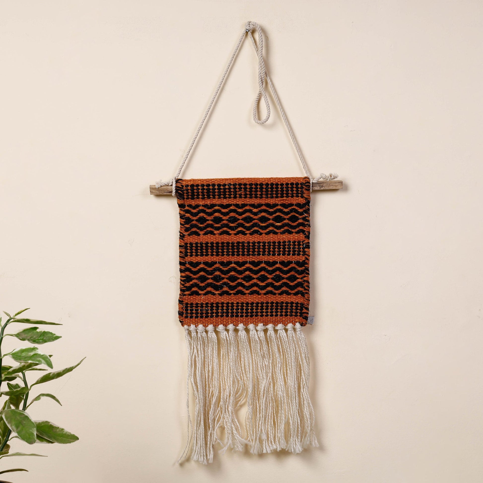 Bhadohi Handwoven Wool Geometric Fringed Wall Hanging