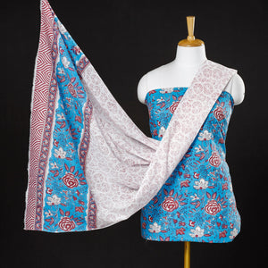 Blue - 3pc Sanganeri Block Printed Cotton Suit Material Set
