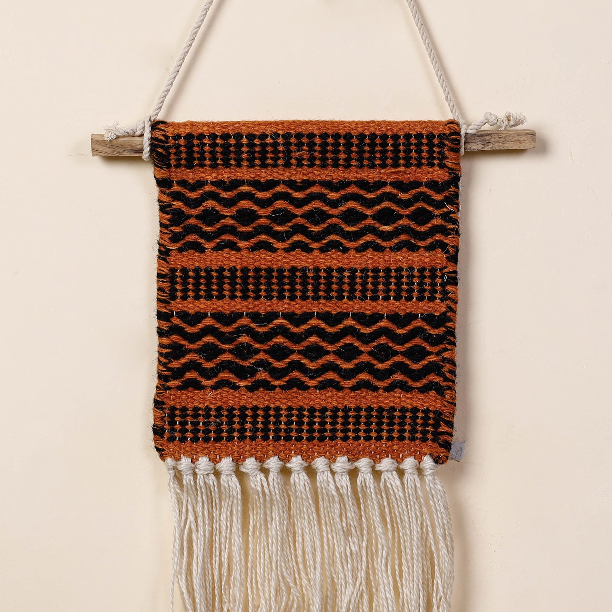 Bhadohi Handwoven Wool Geometric Fringed Wall Hanging
