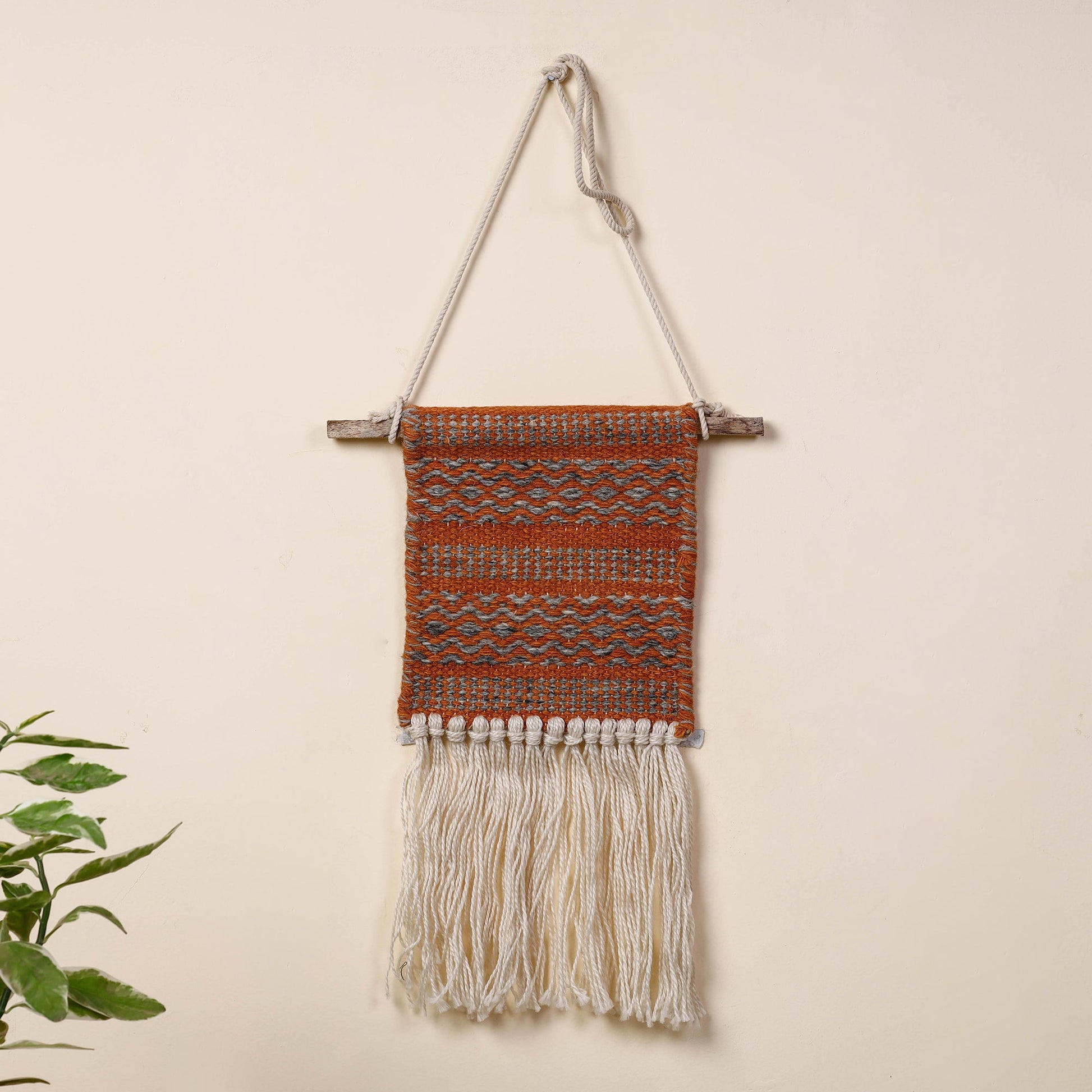 Bhadohi Handwoven Wool Geometric Fringed Wall Hanging
