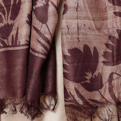 Brown - Handloom Block Art Print Tussar Silk Bindaas Stole