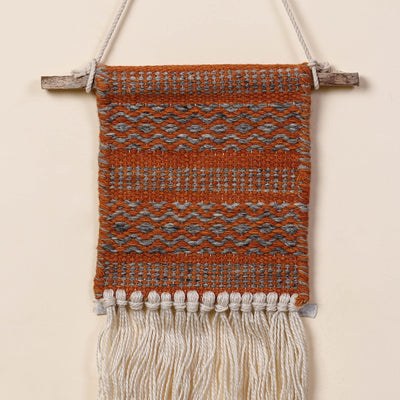 Bhadohi Handwoven Wool Geometric Fringed Wall Hanging