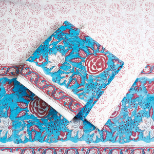 Blue - 3pc Sanganeri Block Printed Cotton Suit Material Set