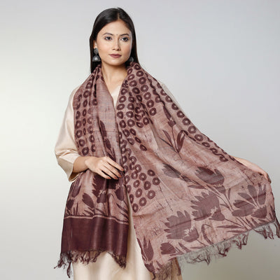 Brown - Handloom Block Art Print Tussar Silk Bindaas Stole