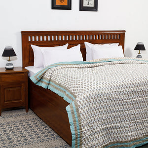 Blue - Double - Sanganeri Printed Reversible Soft Cotton Quilt / Blanket (104 x 88 in)