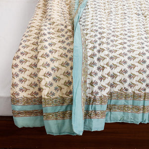 Blue - Double - Sanganeri Printed Reversible Soft Cotton Quilt / Blanket (104 x 88 in)