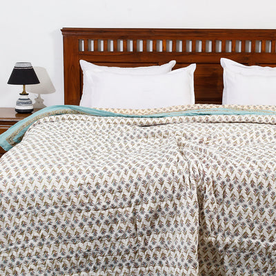 Blue - Double - Sanganeri Printed Reversible Soft Cotton Quilt / Blanket (104 x 88 in)