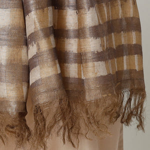 Brown - Handloom Block Art Print Tussar Silk Bindaas Stole