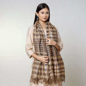 Brown - Handloom Block Art Print Tussar Silk Bindaas Stole