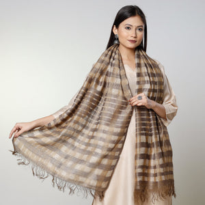 Brown - Handloom Block Art Print Tussar Silk Bindaas Stole