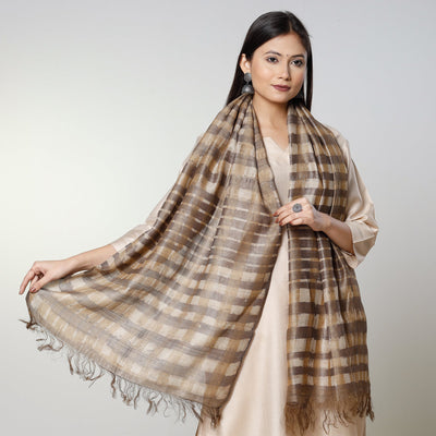Brown - Handloom Block Art Print Tussar Silk Bindaas Stole