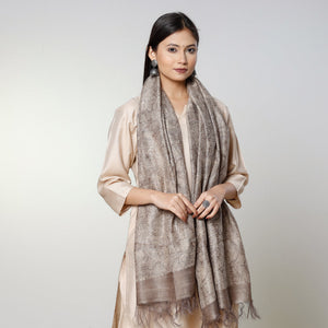 Beige - Handloom Block Art Print Tussar Silk Bindaas Stole