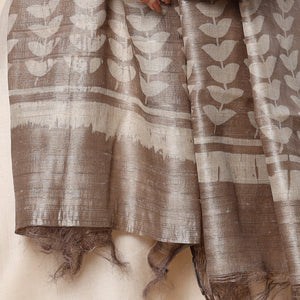 Brown - Handloom Block Art Print Tussar Silk Bindaas Stole