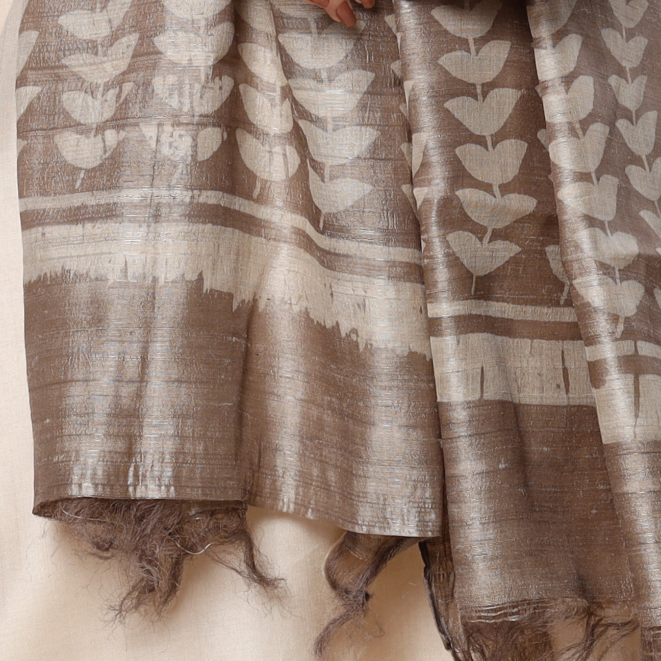 Brown - Handloom Block Art Print Tussar Silk Bindaas Stole