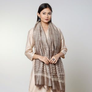 Brown - Handloom Block Art Print Tussar Silk Bindaas Stole