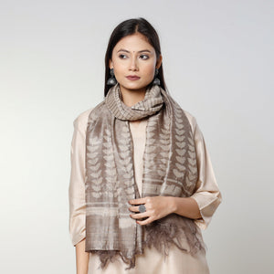 Brown - Handloom Block Art Print Tussar Silk Bindaas Stole
