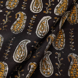 Black - Paisley Butta Bagru Block Print Cotton Fabric
