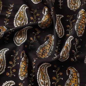 Black - Paisley Butta Bagru Block Print Cotton Fabric
