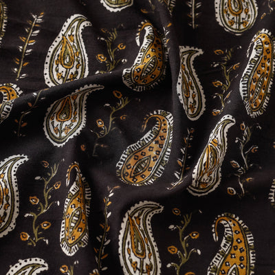 Black - Paisley Butta Bagru Block Print Cotton Fabric