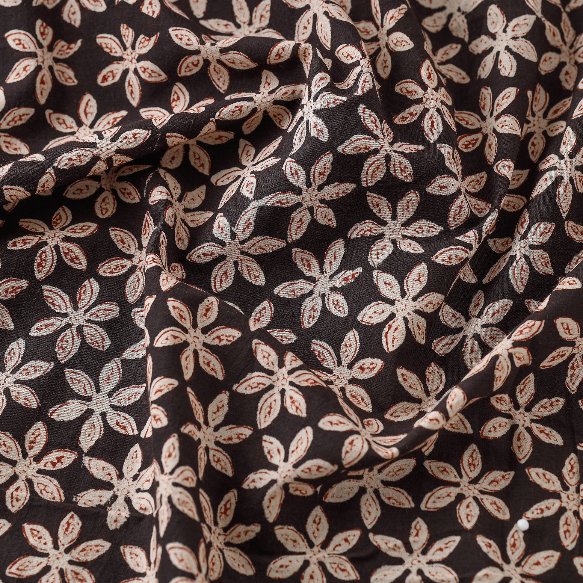 Black - Bagru Block Print Cotton Fabric 07