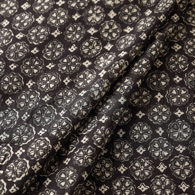 Black Floral Forage Bagru Block Print Cotton Fabric