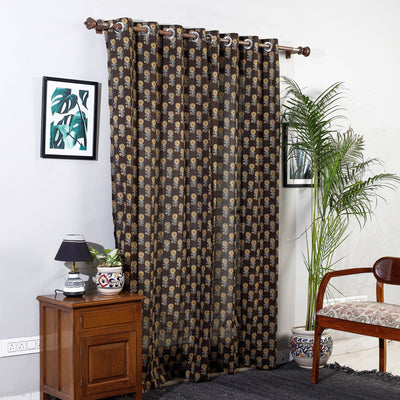 Brown - Sanganeri Block Printed Cotton Door Curtain (7 x 3 Feet) (Single Piece)