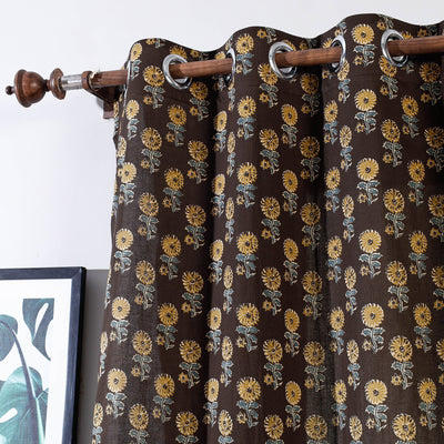 Brown - Sanganeri Block Printed Cotton Door Curtain (7 x 3 Feet) (Single Piece)