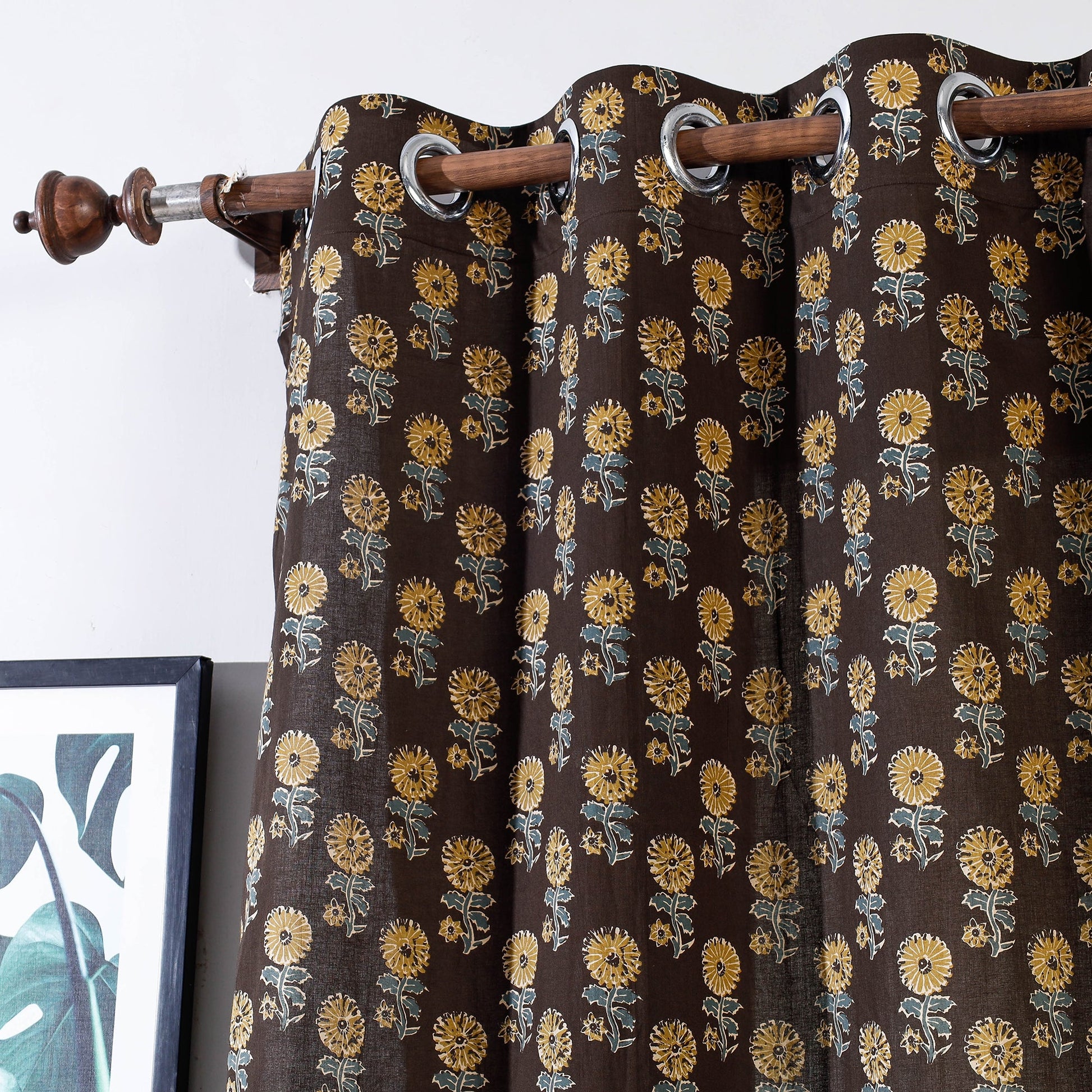 Brown - Sanganeri Block Printed Cotton Door Curtain (7 x 3 Feet) (Single Piece)