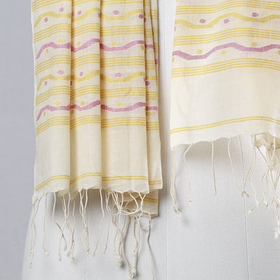 Beige - Dhakai Muslin Jamdani Handwoven Pure Cotton Stole