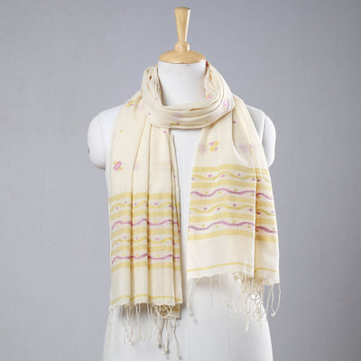 Beige - Dhakai Muslin Jamdani Handwoven Pure Cotton Stole
