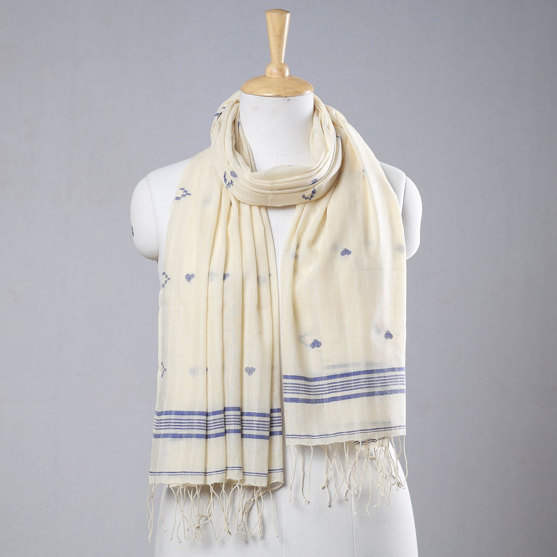 Beige - Dhakai Muslin Jamdani Handwoven Pure Cotton Stole