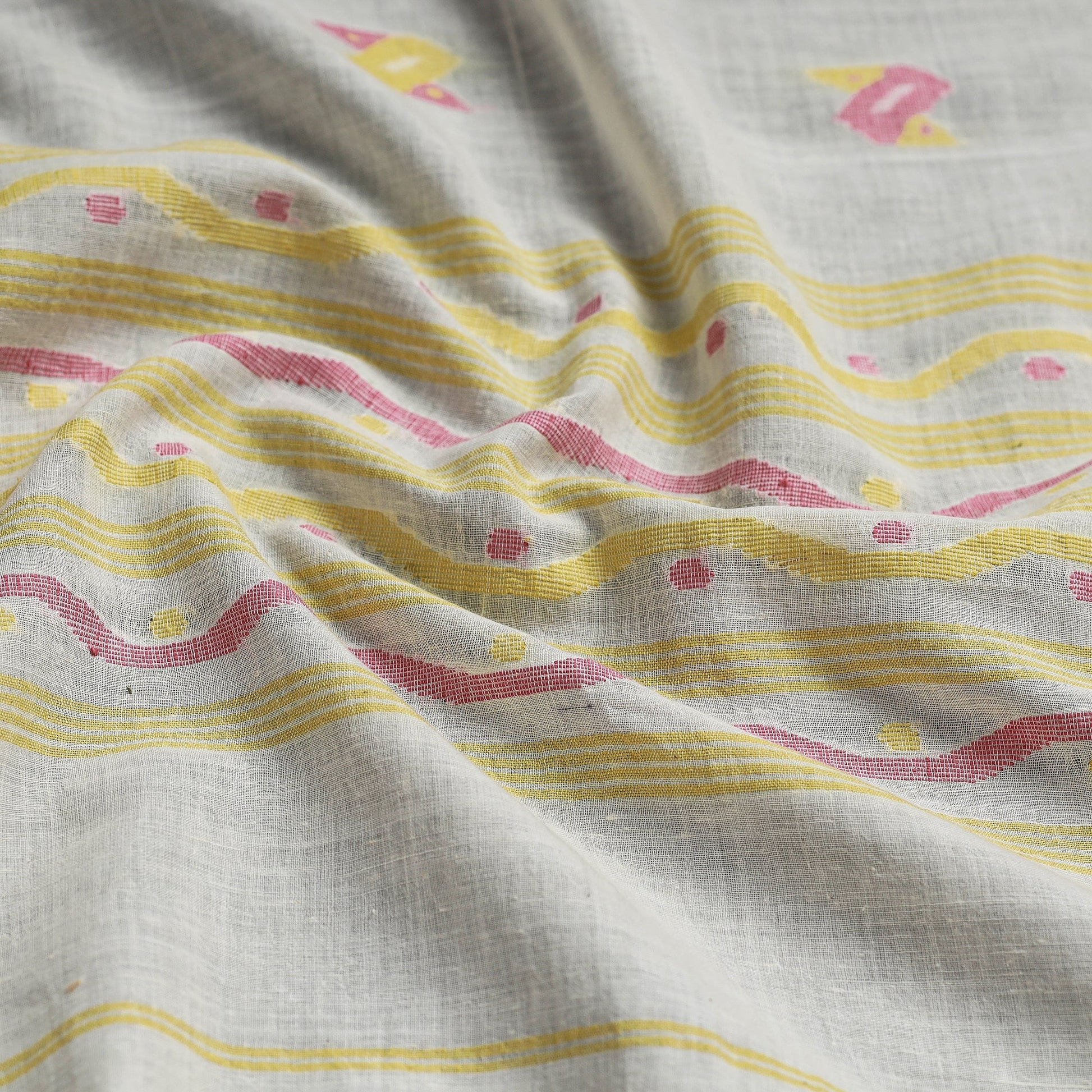 Beige - Dhakai Muslin Jamdani Handwoven Pure Cotton Stole