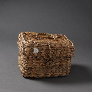 Brown - Handcrafted Organic Water Hyacinth Hooded Basket (9 x 7 in)