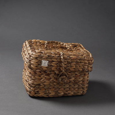 Brown - Handcrafted Organic Water Hyacinth Hooded Basket (9 x 7 in)
