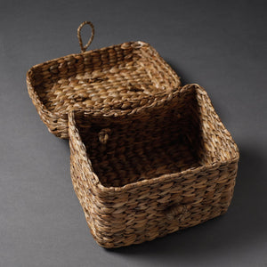 Brown - Handcrafted Organic Water Hyacinth Hooded Basket (9 x 7 in)