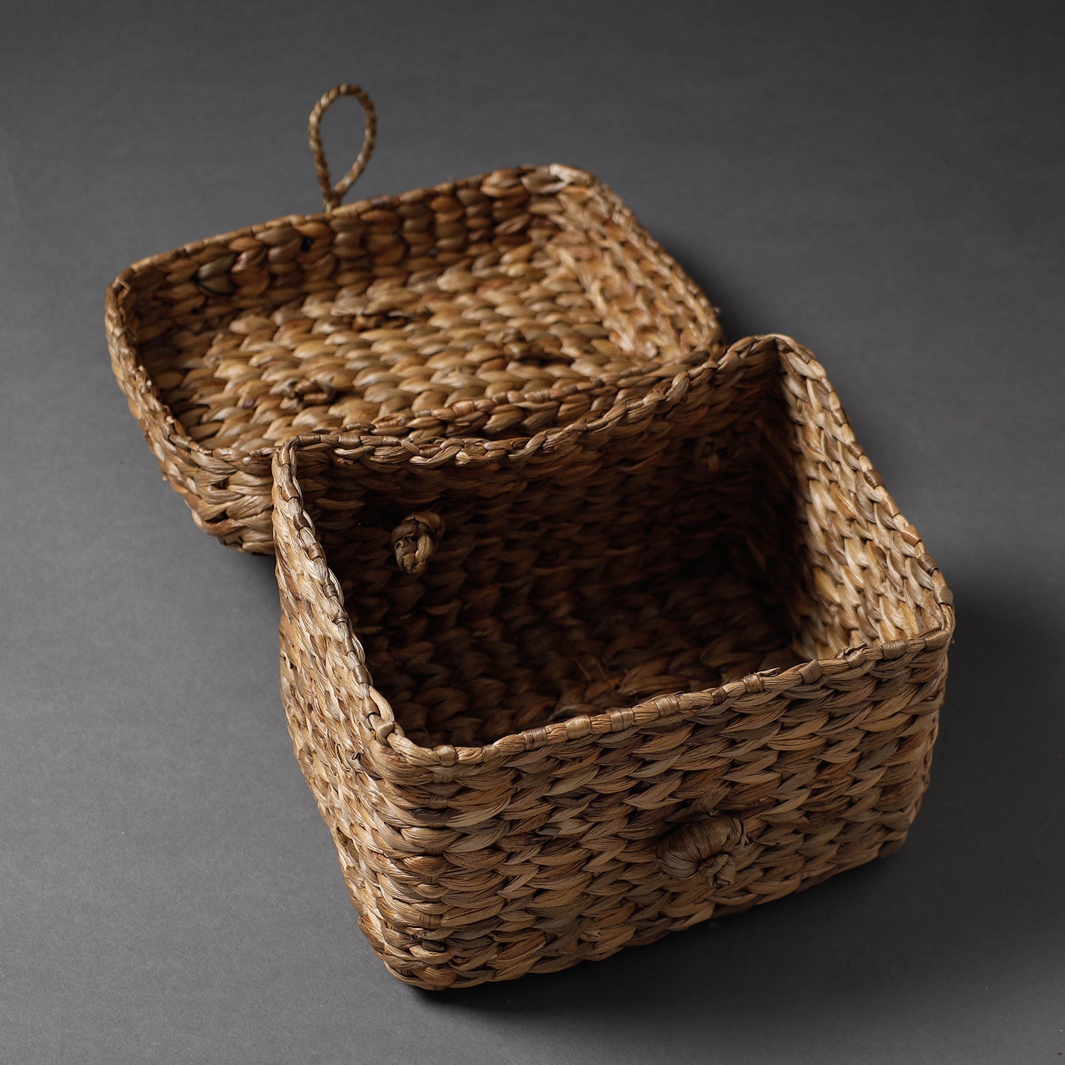 Brown - Handcrafted Organic Water Hyacinth Hooded Basket (9 x 7 in)