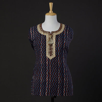 Blue - Bagru Dabu Block Printed Cotton Kurta Material  - 2.5 M