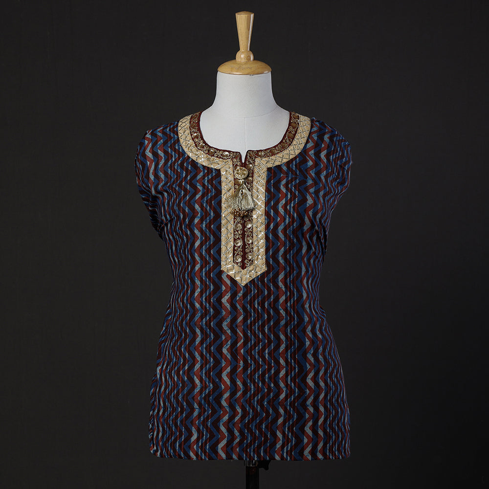 Blue - Bagru Dabu Block Printed Cotton Kurta Material  - 2.5 M