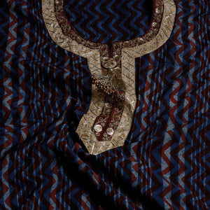 Blue - Bagru Dabu Block Printed Cotton Kurta Material  - 2.5 M