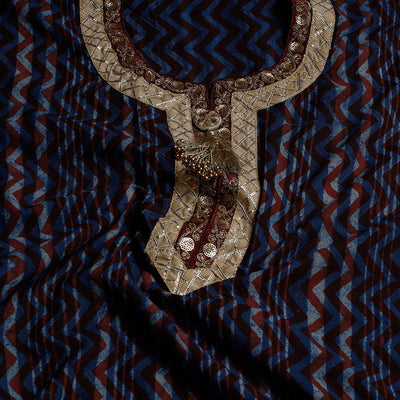 Blue - Bagru Dabu Block Printed Cotton Kurta Material  - 2.5 M