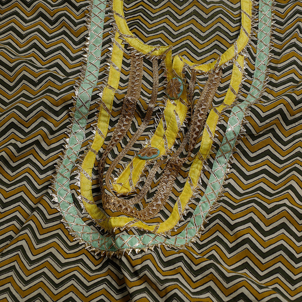 Brown - Bagru Dabu Block Printed Work Cotton Kurta Material - 2.5 M
