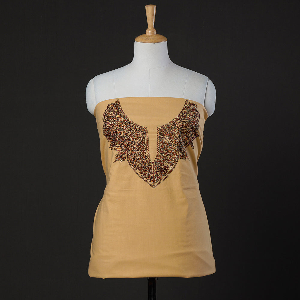 Brown - Kashida Embroidery Cotton Kurta Material by Zahoor from Kashmir - 2.65 M