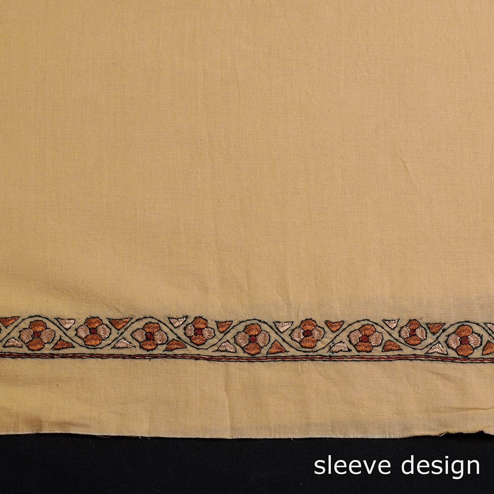 Brown - Kashida Embroidery Cotton Kurta Material by Zahoor from Kashmir - 2.65 M