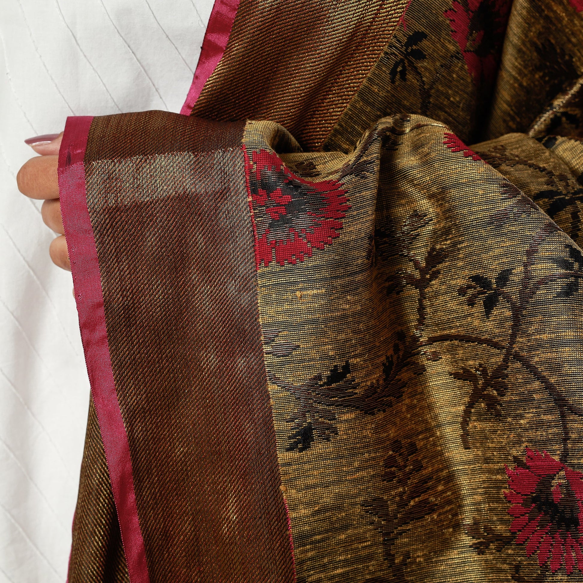 Brown - Pure Banarasi Handwoven Dupion Silk Heavy Zari Work Dupatta