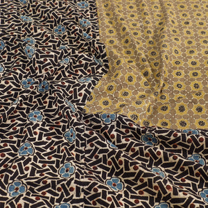 Black - Ajrakh Patch Tukdi Kaam Cotton Double Bed Cover with Pillow Covers (109 x 86 in)