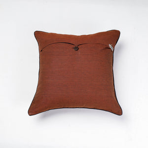 Brown - Assam Border Cotton Cushion Cover by Kritenya Manjuri (17 x 17 in)